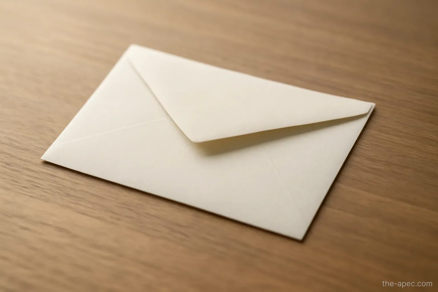 a single sheet of paper in a plain envelope on a desk, seal unbroken, neutral lighting